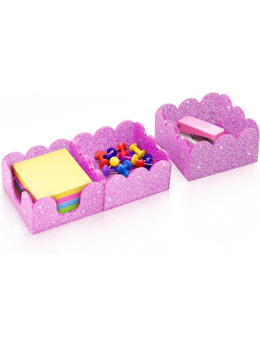 3-in-1 Magnetic Acrylic Sticky Note Holder - Pink Glitter Memo Dispenser 3x3